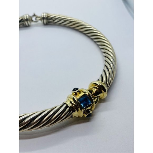DAVID YURMAN 14k AND STERLING CABLE CHOKER NECKLACE WITH BLUE TOPAZ RENAISSANCE - Picture 2 of 16